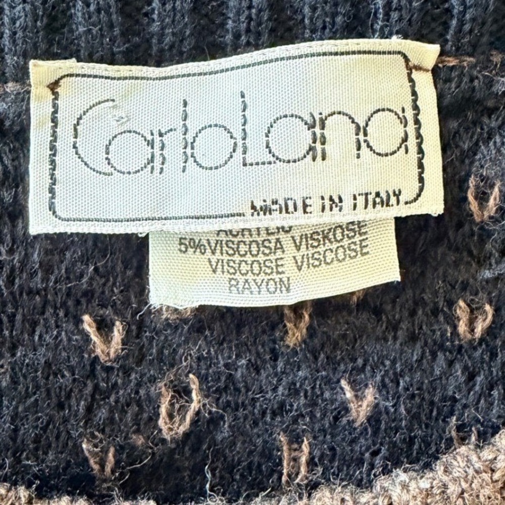 Vintage Carlo Lana Italian Grandpa Sweater Brown Knit Intarsia SZ L Italy Sz 50 - Picture 4 of 7